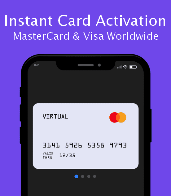 Virtual crypto debit card with no KYC verification